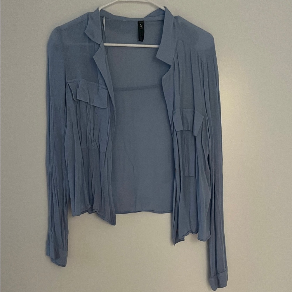 Zara Light Blue Sheer Blouse